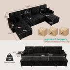 U Shaped Sleeper Sectional Sofa Pull Out Bed Double Storage Chaise USB Small Desktop Living Room 110in Black Customized