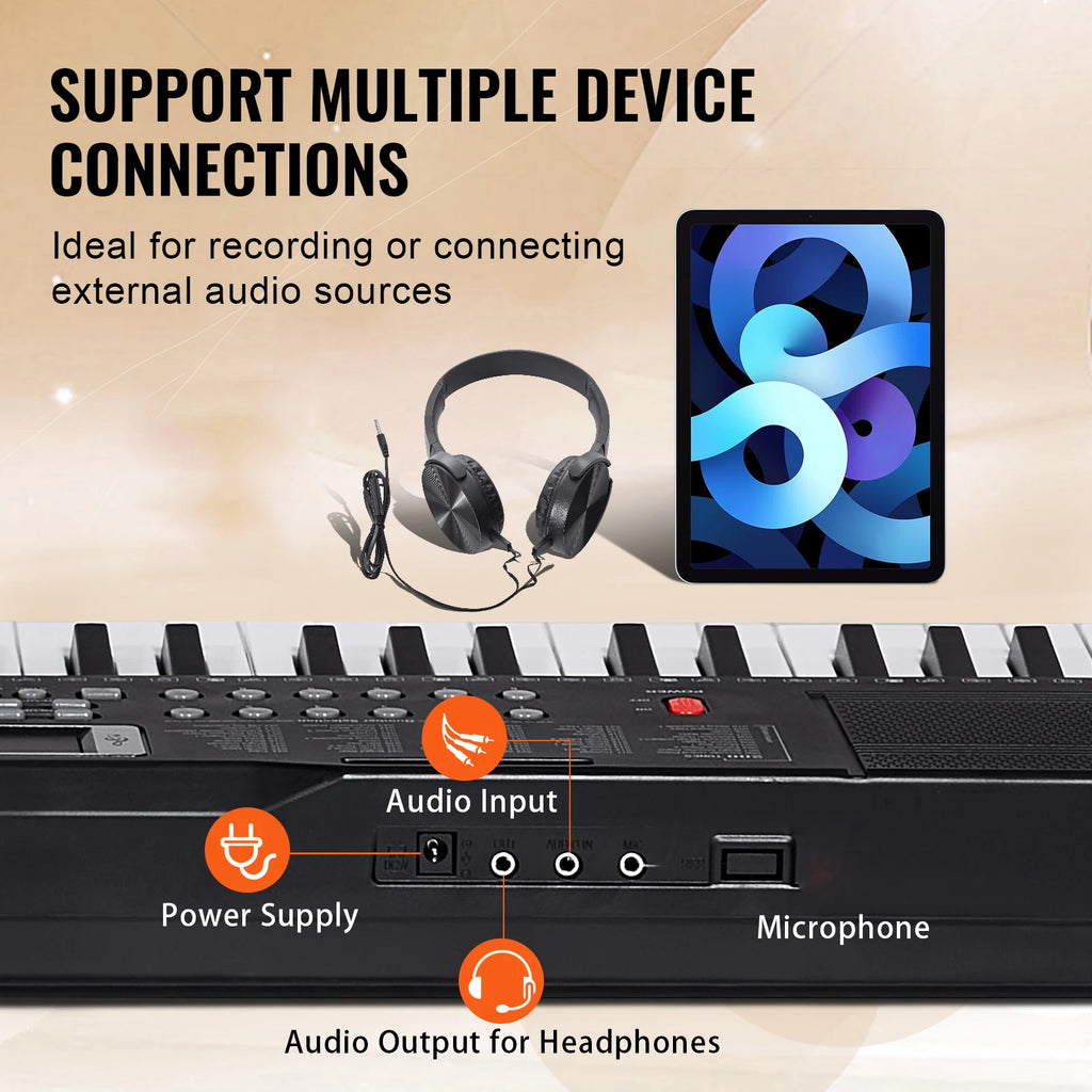 SucceBuy 61 Key Digital Keyboard Piano Electric Portable Piano 200 Tones 200 Rhythms or 600 Tones 500 Rhythms for Beginner Use