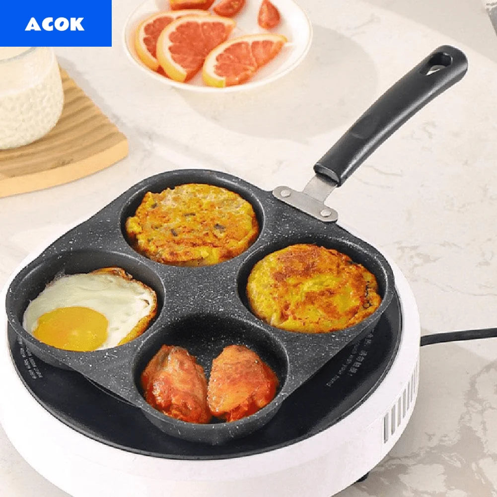 Non-stick iron omelette pan with four compartments for pancakes