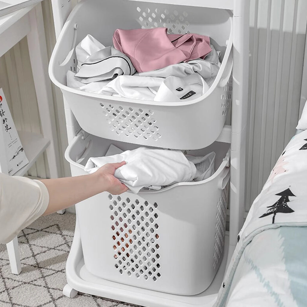 2/4 Tier Laundry Basket Rolling Cart Removable Storage Buckets