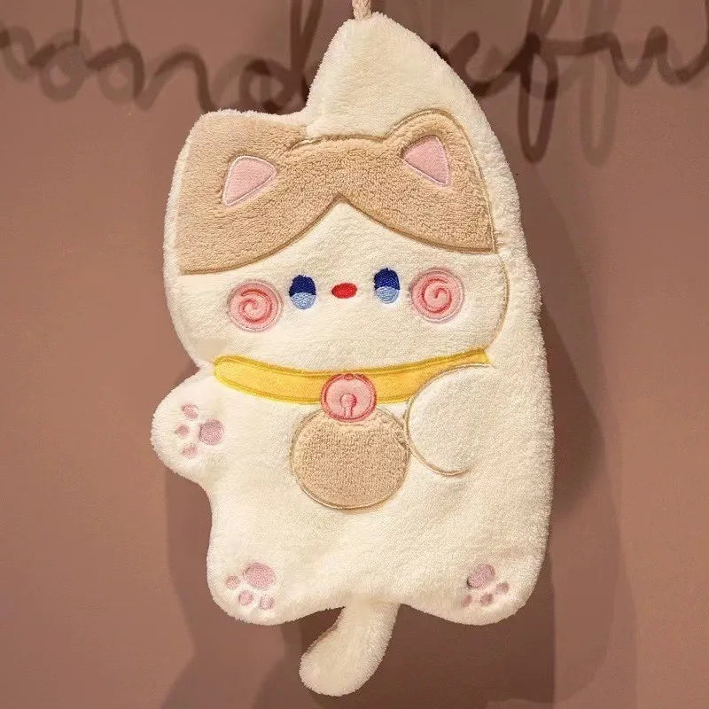 Cute Cat Hand Towel Quick Drying Kitchen Cleaning Rag Coral Velvet Cartoon Animal