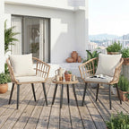 3 Pieces Wicker Patio Outdoor Set with Soft Cushion and Glass Steel Frame Table Manual Weaving Patio Chairs For Garden Lawn