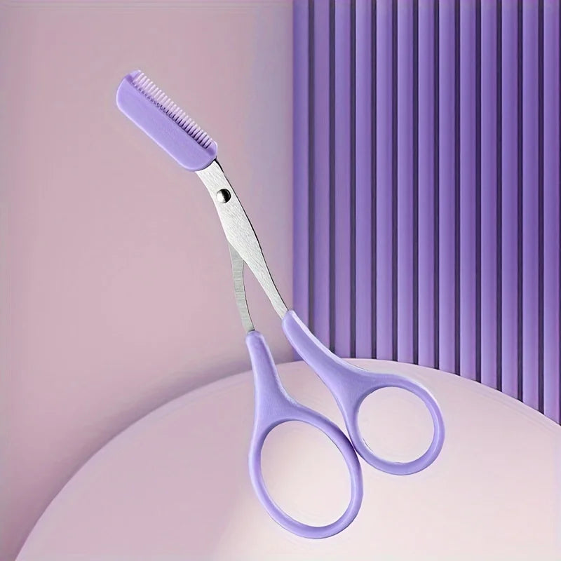 Stainless Steel Eyebrow Trimming Scissors With Comb,