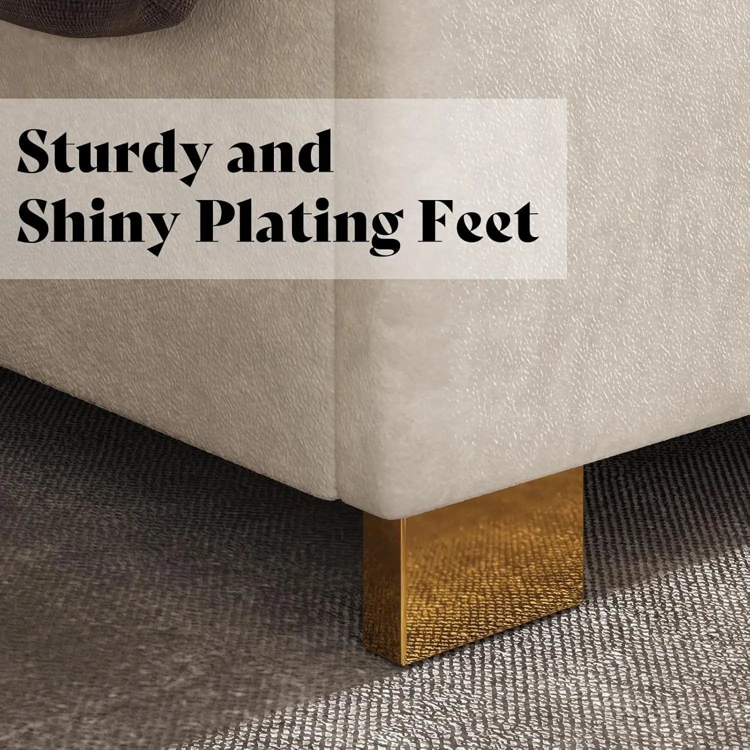 Queen Upholstered Velvet Platform Bed with Gold Trim Headboard