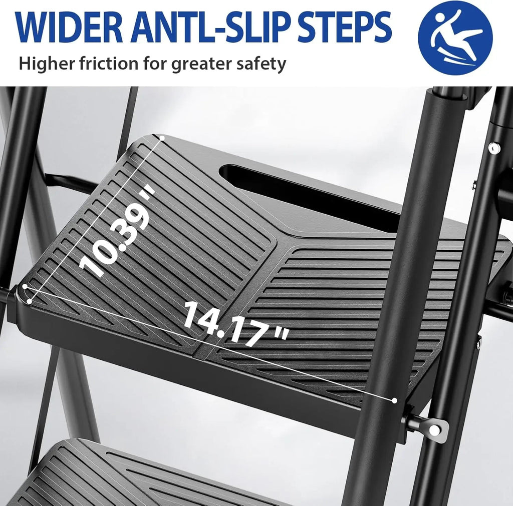 Folding Step Stool with Safe-Lock Design, 500 lbs Sturdy Steel Ladder