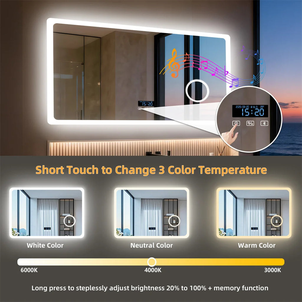 Bluetooth Bathroom LED Light Vanity Mirror 3X Magnify Dimmable