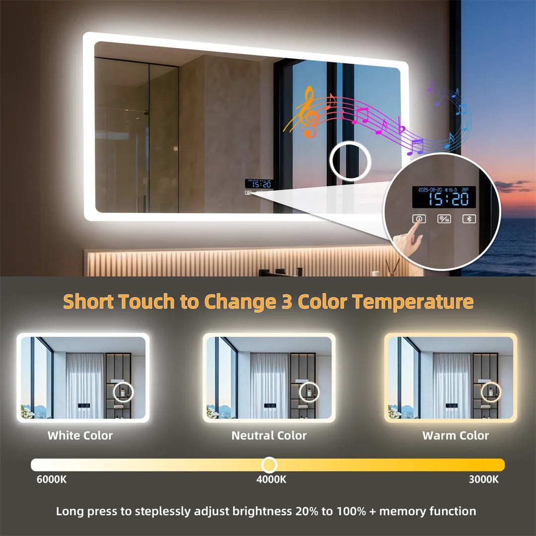Bluetooth Bathroom LED Light Vanity Mirror 3X Magnify Dimmable