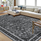 Rug for Living Room, Machine Washable, Non-Slip,Stain & Water Resistant, Low-Pile Moroccan Trellis Hallway Vintage Foldable Rug
