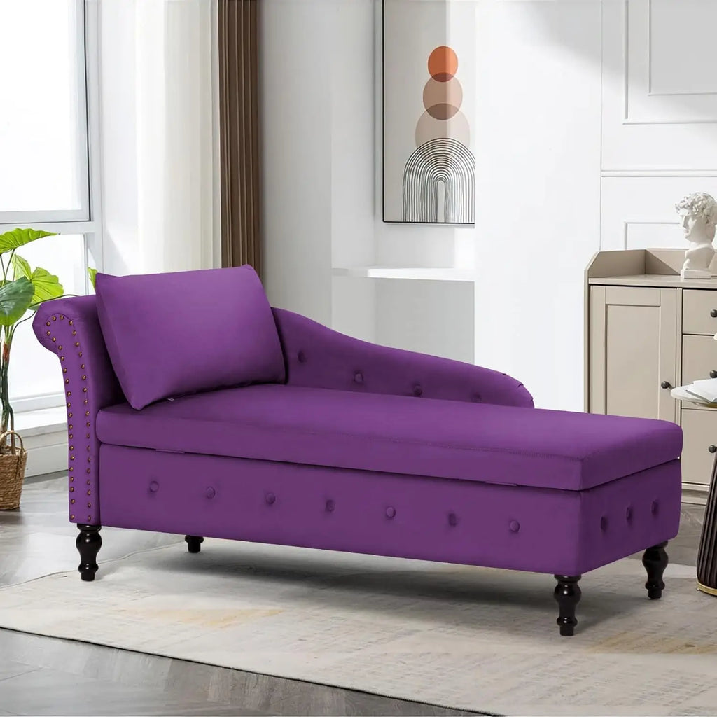 Velvet Chaise Lounge with Left Armrest & Storage Space