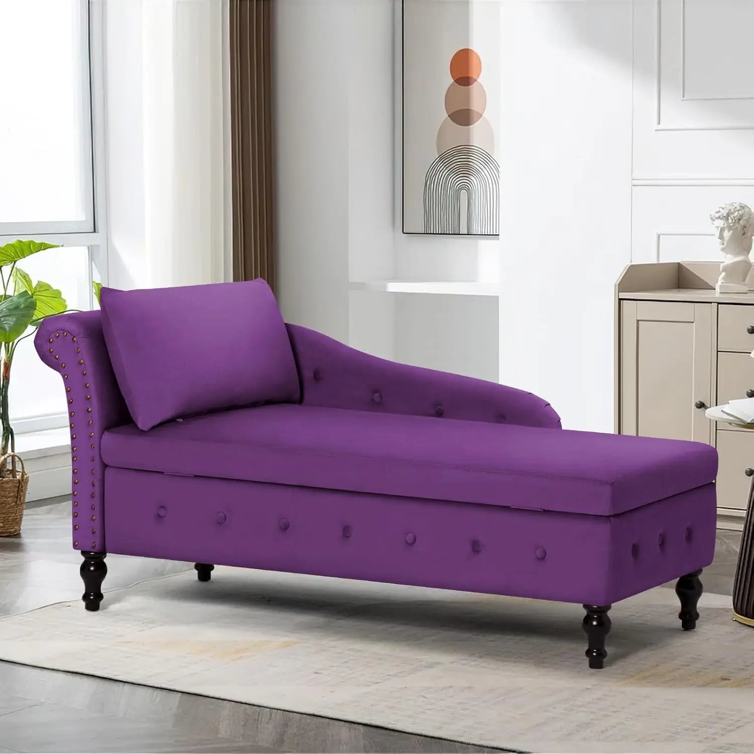 Velvet Chaise Lounge with Left Armrest & Storage Space
