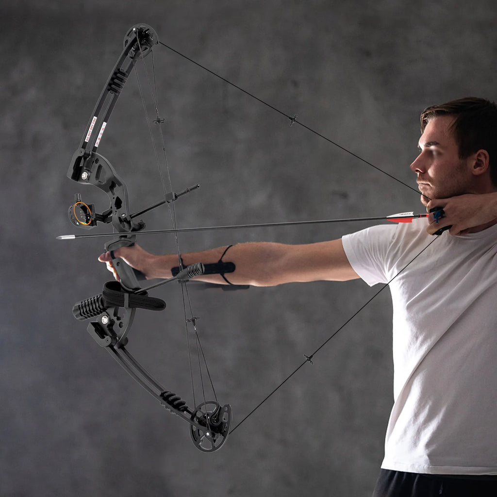Right Handed Compound Bow Kit Adults and Teens Compound Bow Archery Hunting Equipment with 12 Arrows 30-55lbs Adjustable