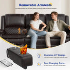 3 Seat Recliner Sofa with Console, Armrest, PU Leather, Cup Holders, USB Ports,