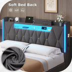 LED King Bed Frame with Storage, Charging Station & Headboard - Dark Gray Linen Upholstered Metal Frame