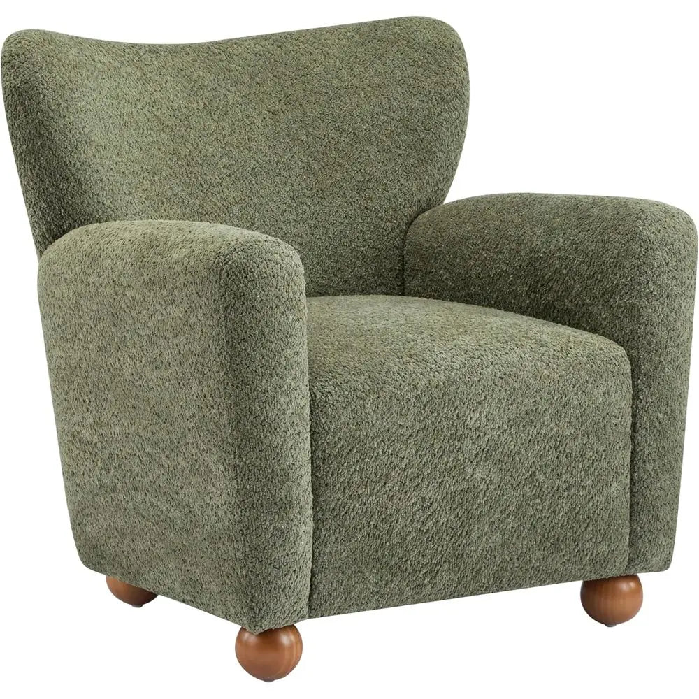 Lindy Wingback Accent Chair, Upholstered Armchair with Rounded Wooden Legs