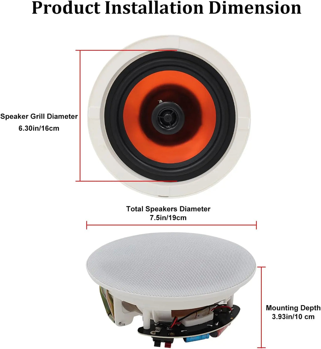 600W 2-Way Flush Mount Speakers System With Wall Amplifier Receiver