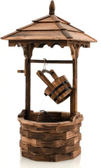 Outdoor Wooden Water Fountain with Electric Pump, 5 Adjustable Water Flow Rates,