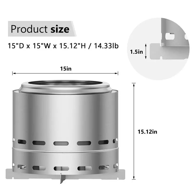 15" Portable Smokeless Fire Pit for Outdoor Camping and Patio, Low Smoke Wood Burning Bonfire Fireplace