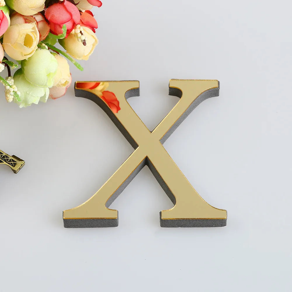 26 English Letters Wall Sticker 3D Mirror Acrylic Gold
