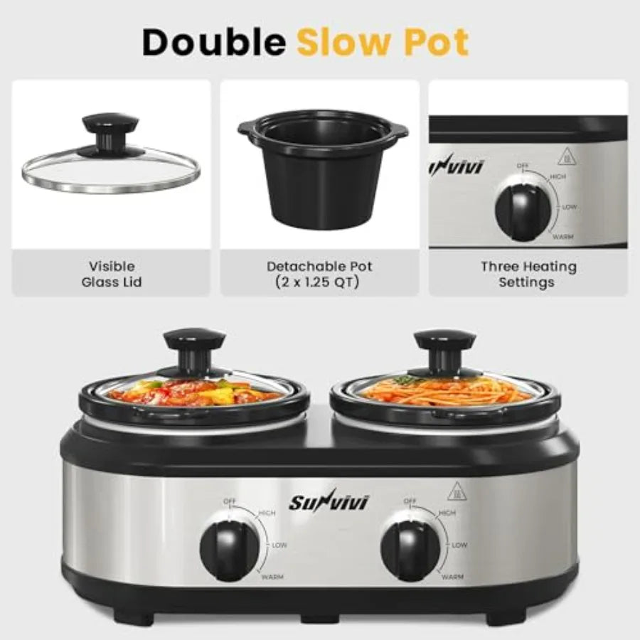 Dual Slow Cooker Buffet Server and Food Warmer