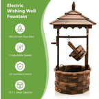 Outdoor Wooden Water Fountain with Electric Pump, 5 Adjustable Water Flow Rates,