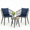 3 Pieces Wicker Patio Outdoor Set with Soft Cushion and Glass Steel Frame Table Manual Weaving Patio Chairs For Garden Lawn