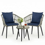 3 Pieces Wicker Patio Outdoor Set with Soft Cushion and Glass Steel Frame Table Manual Weaving Patio Chairs For Garden Lawn