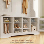 5-in-1 Entryway Bench with Coat Rack, 10 Shoe Cubbies & 9 Coat Hooks, Barn Door & Adjustable