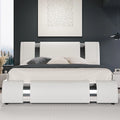 Modern Faux Leather Bed Frame with Iron Pieces Decor, with Height-Adjustable Headboard