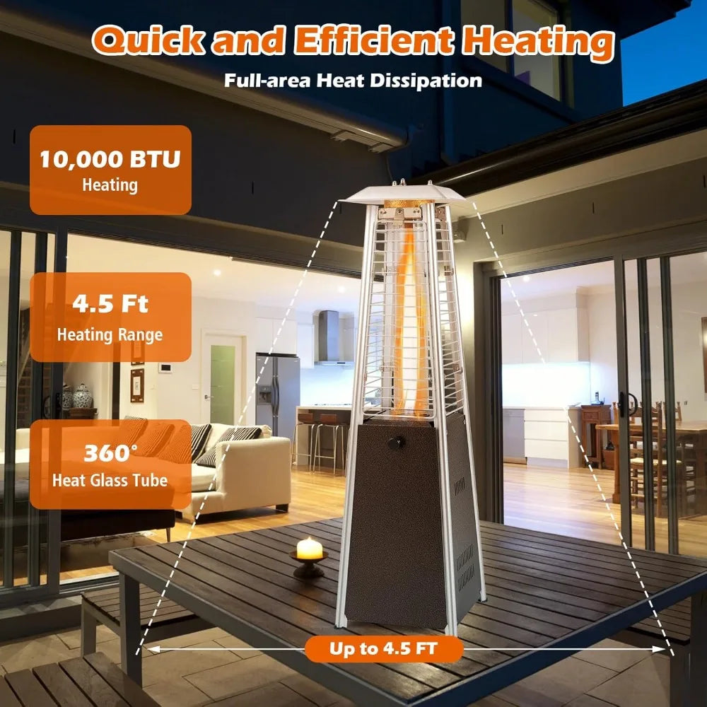 Portable Outdoor Tabletop Heater, 10,000 BTU with Tip-Over Protection & Crystal Glass Tube for Patio, Deck, Porch