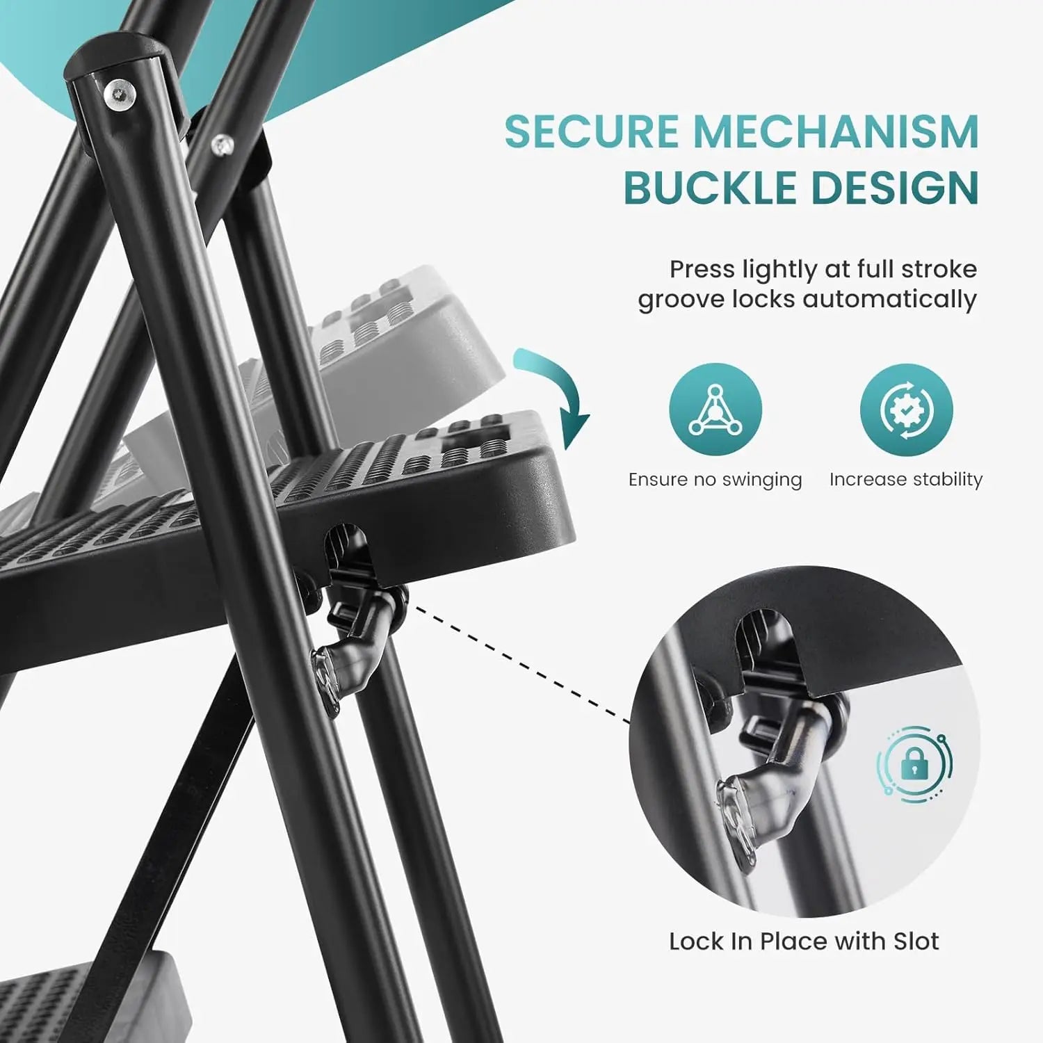 Foldable 2-Step Stool with Anti-Slip Pedal & Handrail, 800lbs Capacity Steel Ladder