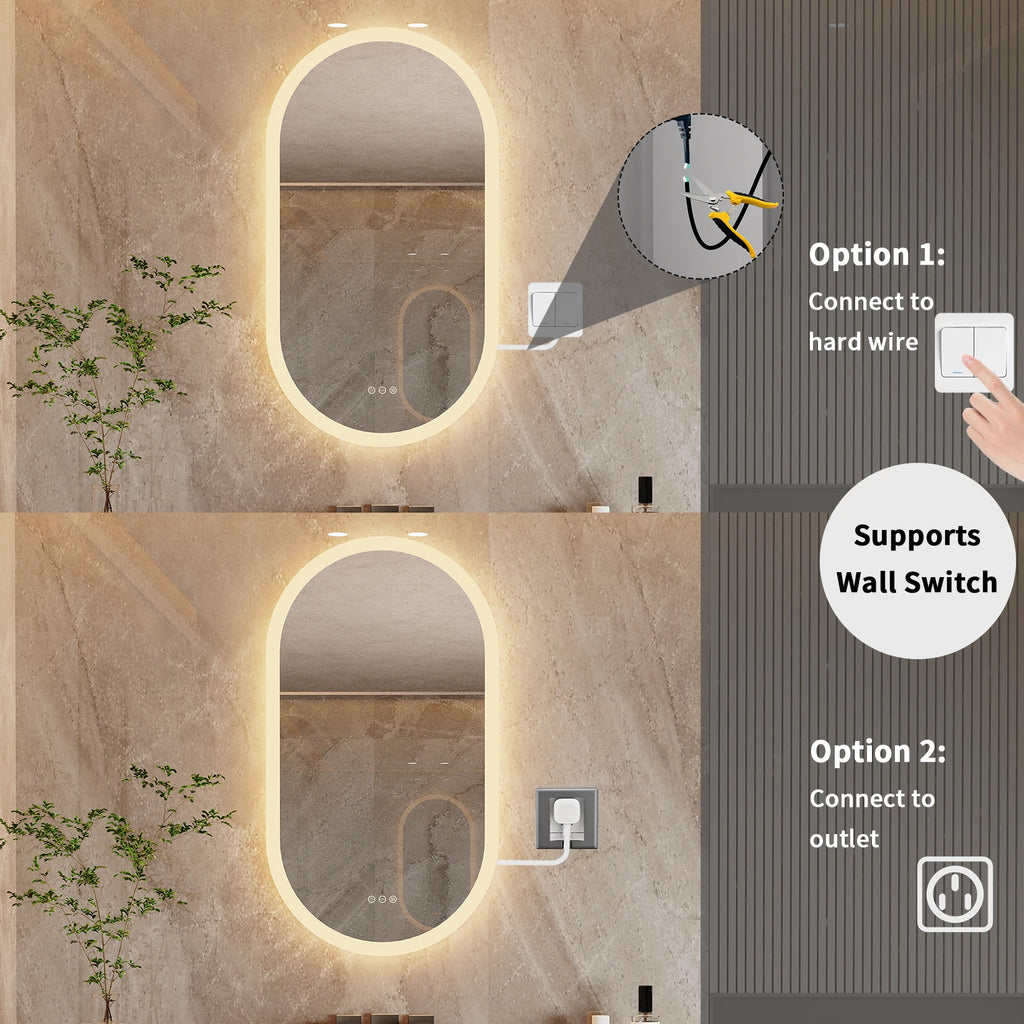 Frameless Wall Mirror with Lights Anti-Fog