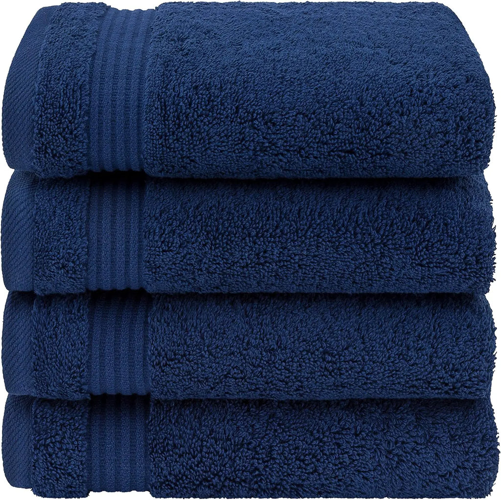 Set of 4 Navy Blue Turkish Cotton Hand Towels, Soft Bathroom Face Towels for American Homes