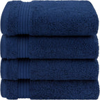 Set of 4 Navy Blue Turkish Cotton Hand Towels, Soft Bathroom Face Towels for American Homes