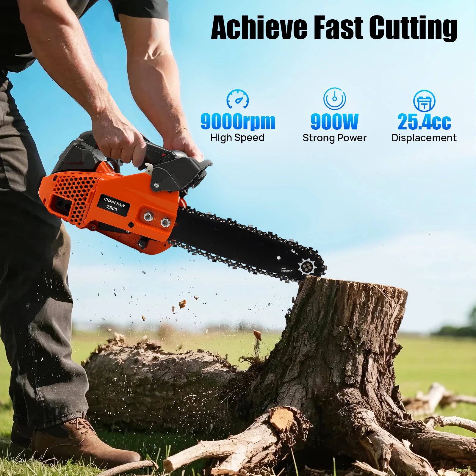 25.4cc Top Handle Chainsaw, 2-Stroke Engine