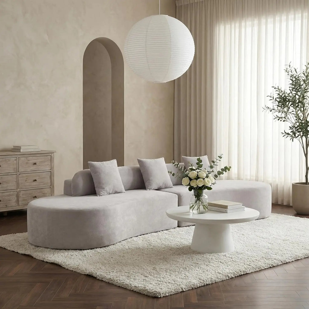 130” Boneless Sectional Modern Curved Sofa Comfy Cloud Couch
