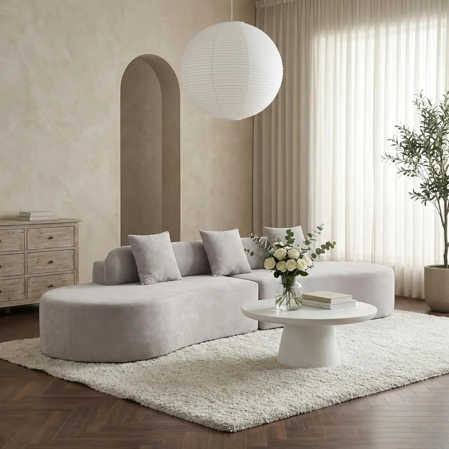 130” Boneless Sectional Modern Curved Sofa Comfy Cloud Couch