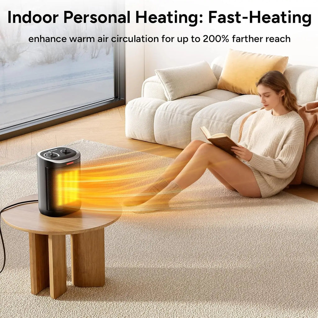 Portable 1500W Ceramic Space Heater with Thermostat, Safe Indoor Heater for Desk, Office, Home – Overheat & Tip-Over Protection