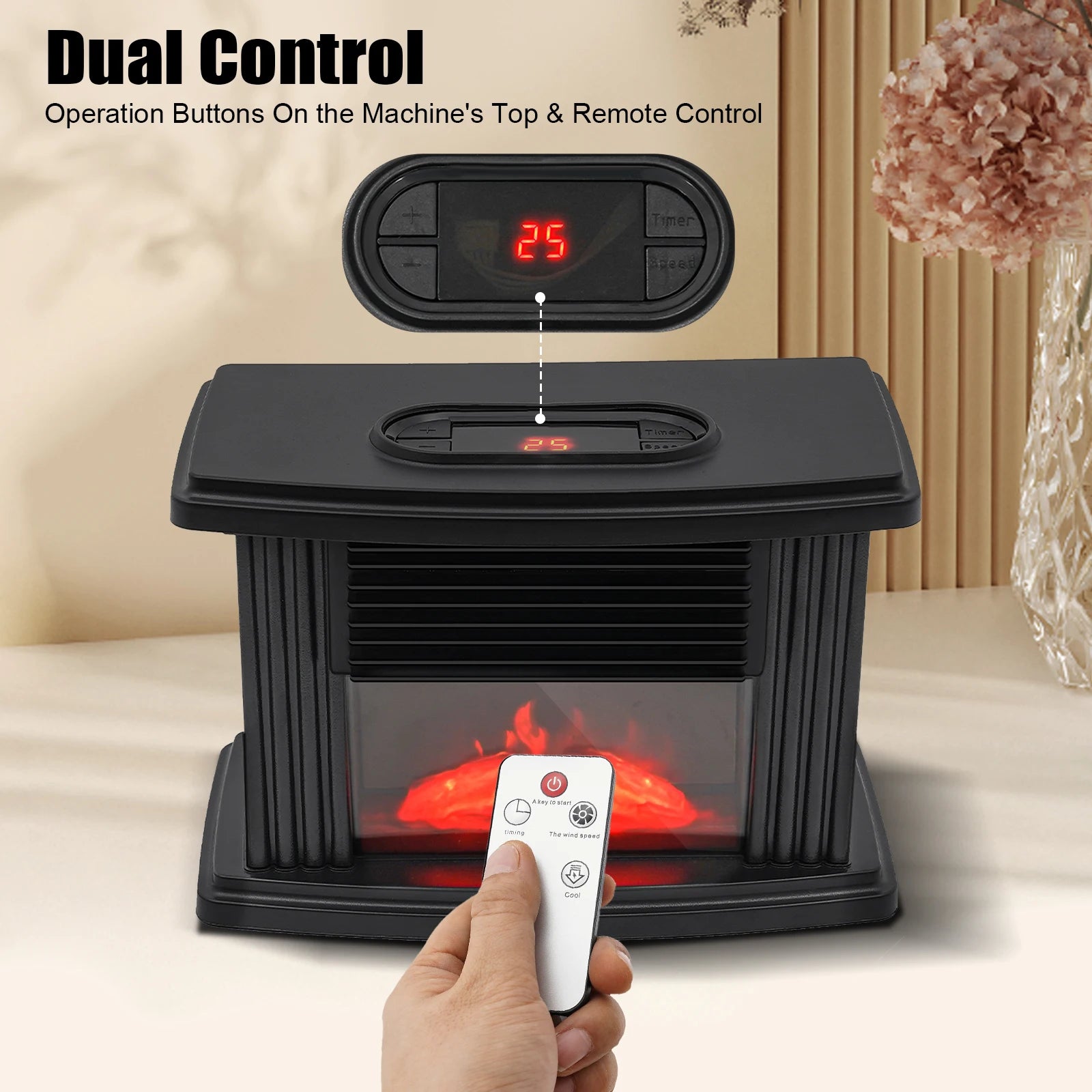 1000w Electric Fireplace 3D Carbon Fire Air Heater Mini ABS Warmer Fan Radiator Warm Blower for Apartment RV Bedroom