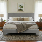 Upholstered Bed Frame with Adjustable Headboard, Soft Linen Fabric,