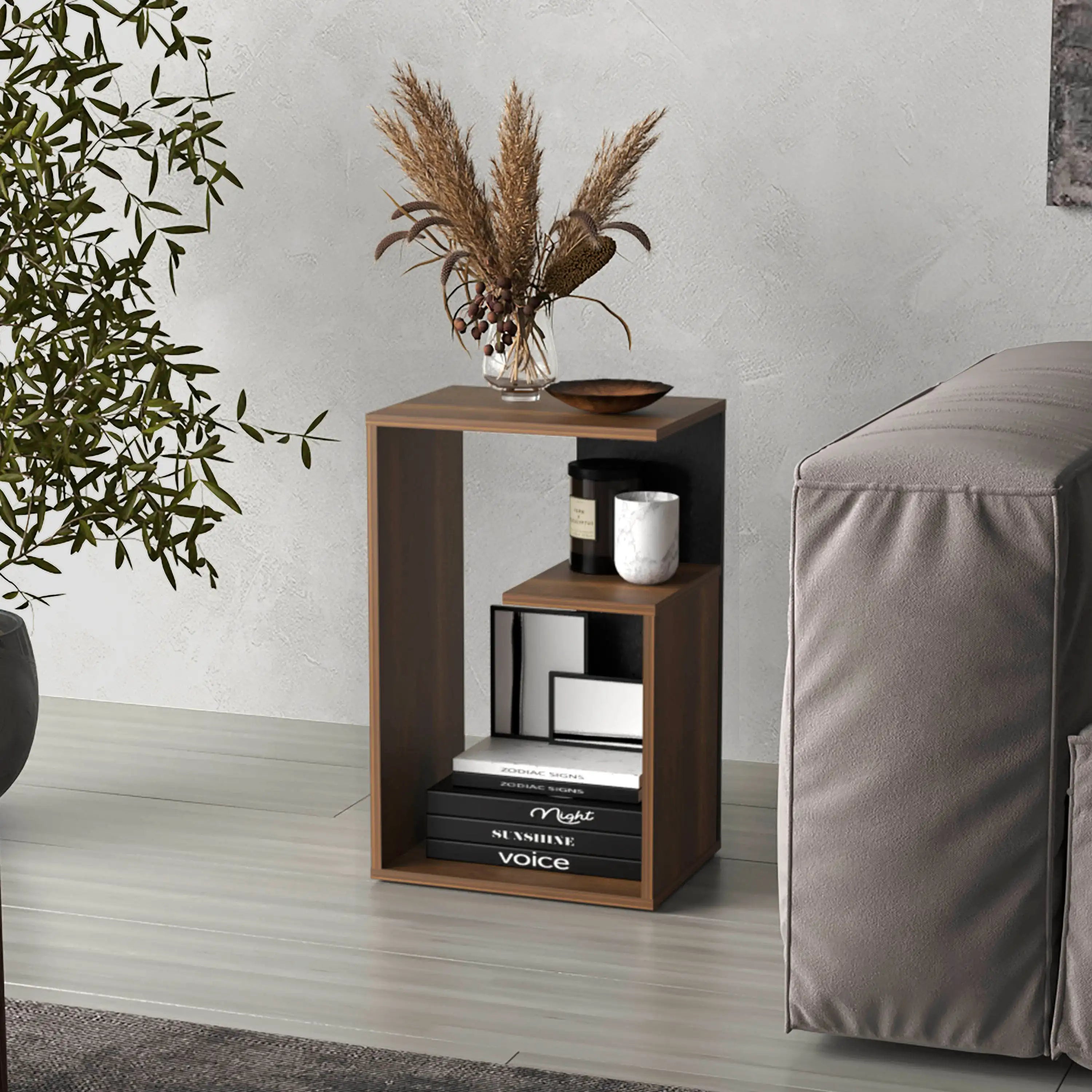 25" High 3-Tier Side Table Black Wengue - Walnut
