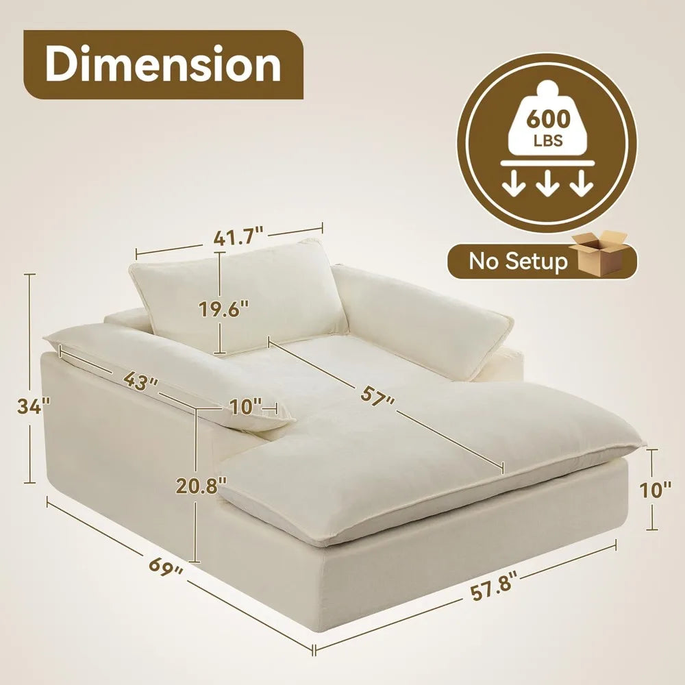 Beige Oversized Chaise Lounge Chair