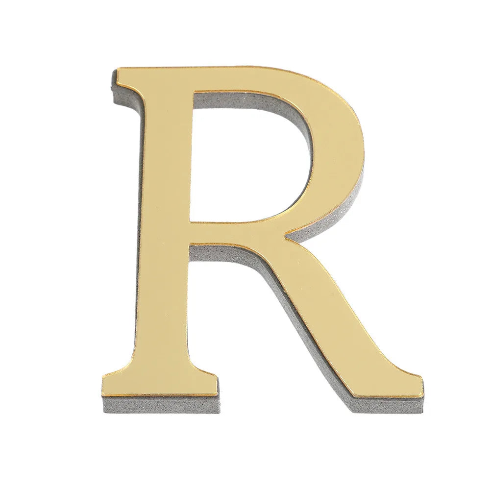 26 English Letters Wall Sticker 3D Mirror Acrylic Gold
