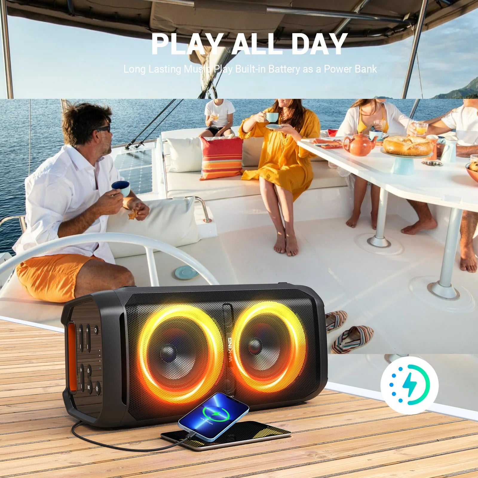 100W RMS Bluetooth Speakers, IPX6 Waterproof,