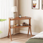 Farmhouse End Table with 2-Tier Storage Shelf and Solid Wood Legs,