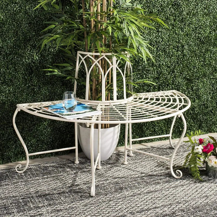 Antique White Distressed Wrought Iron 50Inch Curved Tree Bearden