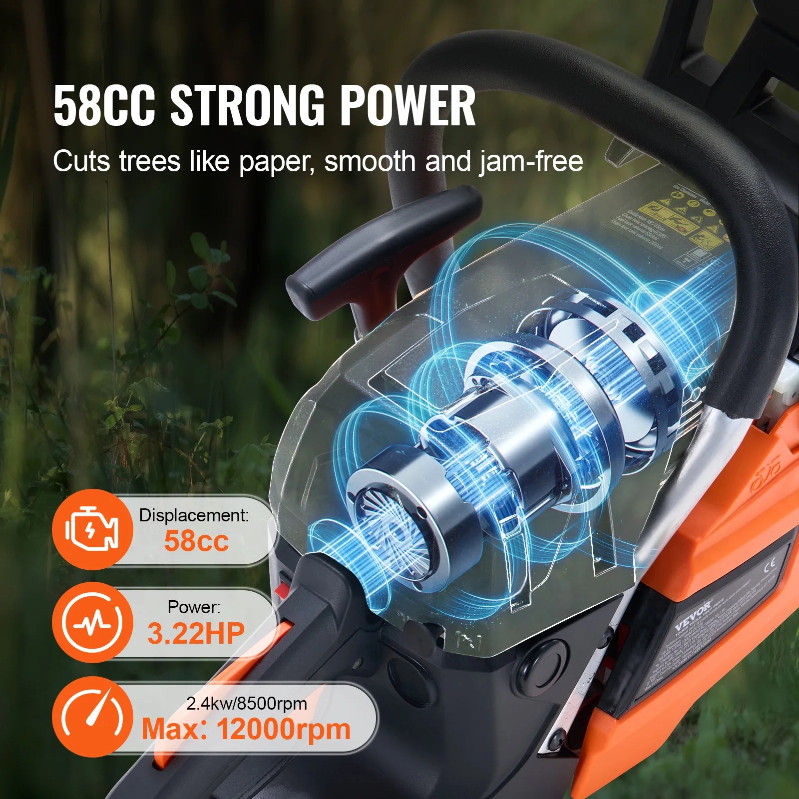 Gas Chainsaw 58CC 20" 3.22HP Handheld