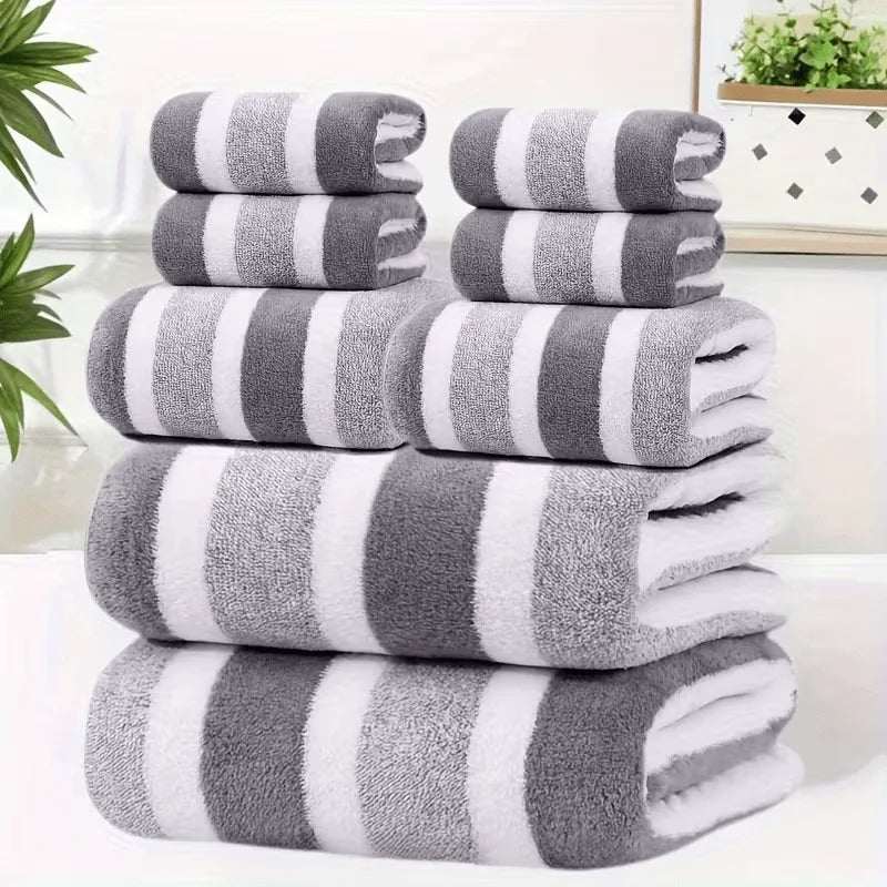 2pcs Luxury Coral Fleece Towel Set - 5-Star Hotel Standard Super Soft Quick Dry Bath & Hand Towels, Non-Shedding, Striped