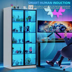65" LED Display Cabinet with Lights, 5-Tier Adjustable Shelves
