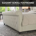 Chenille Upholstered Sleigh Bed with Scroll Wingback Headboard & Footboard/Button,