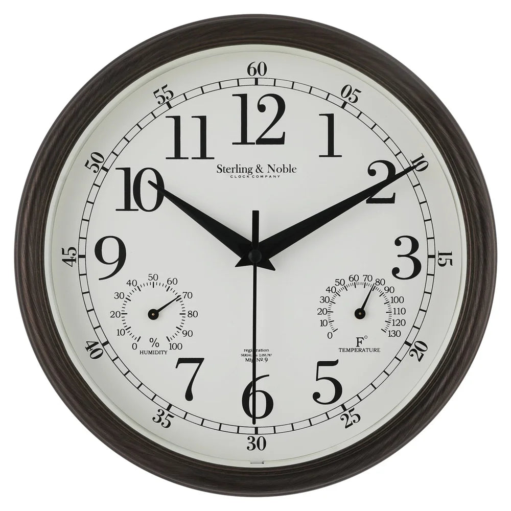 8.75 Inch Antique Bronze Indoor Outdoor Wall Clock with Thermometer Hygrometer